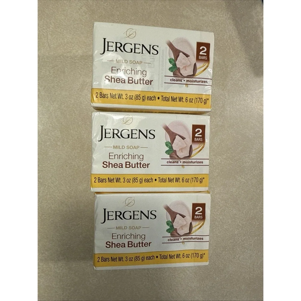 6 Bars Jergens Shea Butter Mild Soap Bar, Moisturizing Cleansing Bar, 3 oz